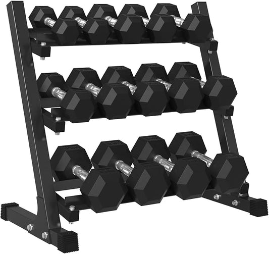 Mikolo Dumbbell Sets with Rack, Rubber Hex Dumbbells, Multiple Choices in 160/200/380/450/550LB, Hand Weights with Chrome Handle for Strength Training