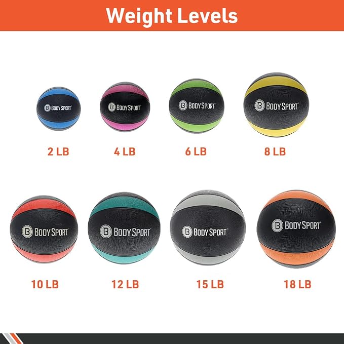 Body Sport Medicine Ball – Weighted Exercise Ball – at-Home Gym Equipment – Fitness Workout Ball – Cardio & Torso Strength Training
