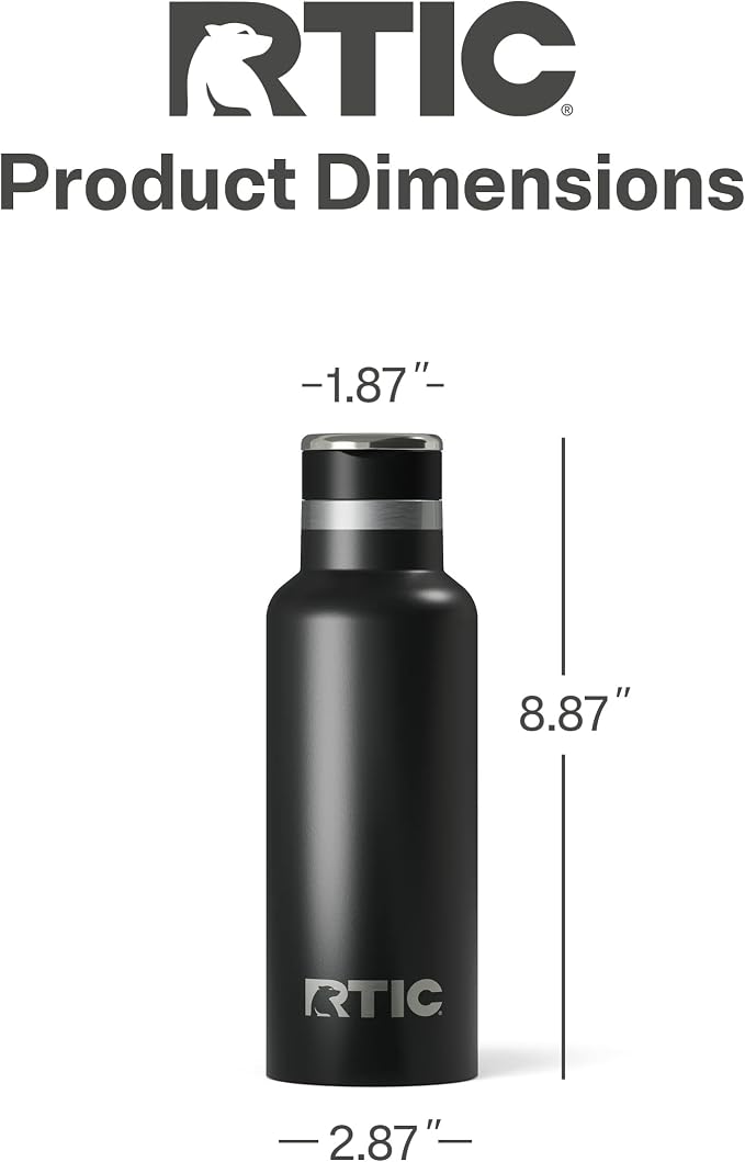 RTIC 16oz Journey Water Bottle, Ceramic Lined, Black | Stainless Steel Metal, Insulated for Hot and Cold Drinks, Sports, Travel and Camping