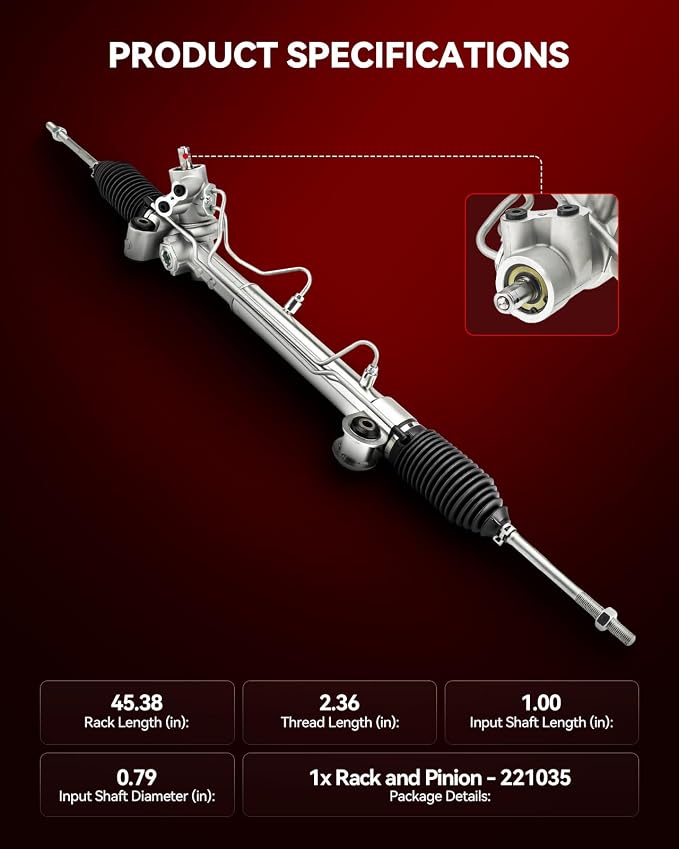 Torchbeam Power Steering Rack & Pinion Assembly Fit for 2006-2012 G6/Malibu 3.5/3.6/3.9L, 2007-2009 Aura 3.5/3.6L, Hydraulic System Steering, Replaces OEM 22-1035