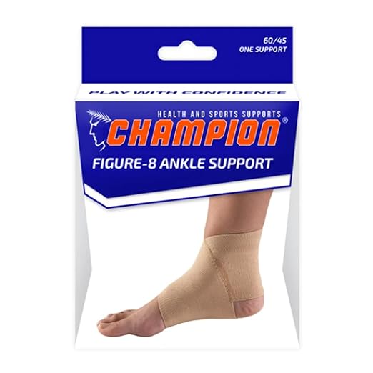Champion Figure 8 Ankle Support, Light Elastic Compression Brace, Muscle Joint Recovery, Beige, Medium