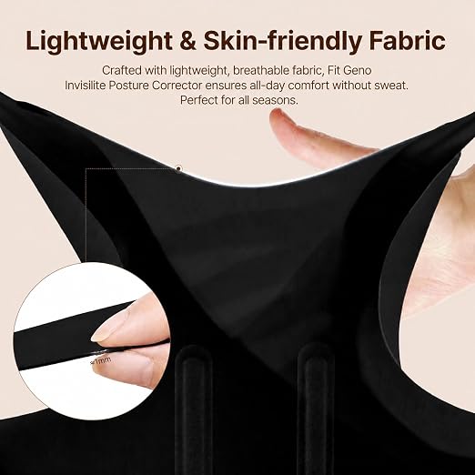 Fit Geno Invisilite Posture Corrector for Women Adjustable Upper Back Brace | Slim and Lightweight, It Stays Invisible Under Clothes, So You Can Wear It Comfortably Through Desk Work or Errands