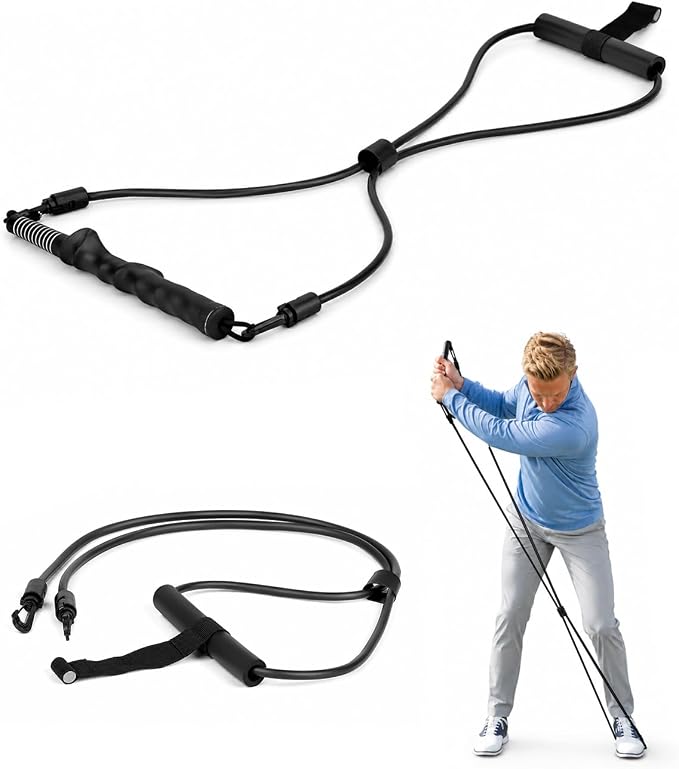 BoomBa Golf Swing Resistance Band Trainer, Golf Warm-Up and Strength Training Aid with Grip Handle, Swing Path Muscle Memory Practice Tool for Core, Wrist and Arm Exercises, Right Hand Only