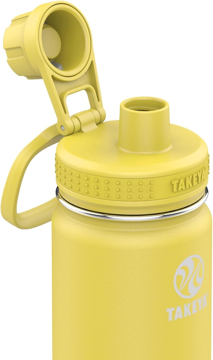 Takeya Actives Insulated Stainless Steel Water Bottle with Spout Lid, 18 Ounce, Canary