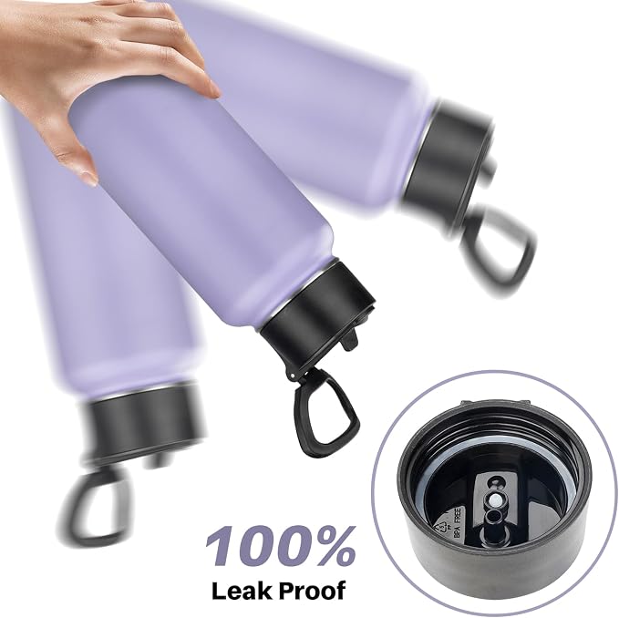 Insulated Water Bottle With Straw,32 oz Vacuum Insulated Stainless Steel Sports Water Flask,Keeps Cold and Hot,Metal Water Bottle Wide Mouth for Gym Travel Camping (Pale purple)