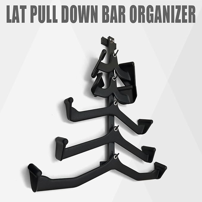 BLUSLM Wall Mounted Lat Pull Down Bar Organizer with Hooks, Home Gym Storage Rack for Lat Pulldown Attachments, Cable Attachments Rack for Gym Accessories