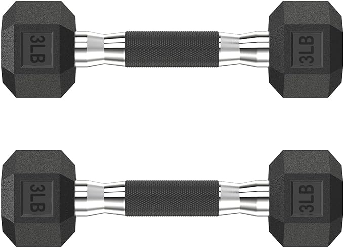 HANDBODE Rubber Encased Hex Dumbbell Pair, 2.5-65 lb | Non-Slip Handle Design for Secure & Comfortable Grip, Hand Weights for Strength Training, Fitness & Home Gym