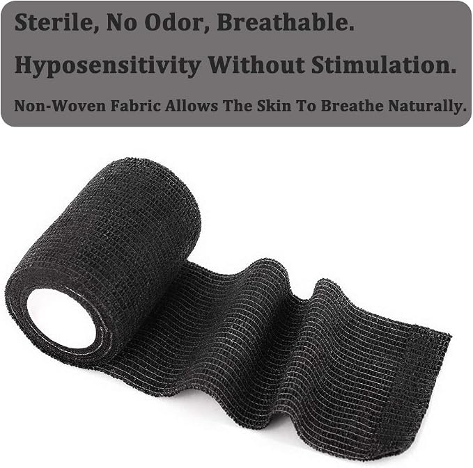 12 Rolls Elastic Self Adhesive Bandage Wrap 3 Inch, Breathable Non Woven Cohesive Bandage, Vet Wrap for Dogs, Ankle Sprains Swelling Tape, Sports Athletic Tape Black
