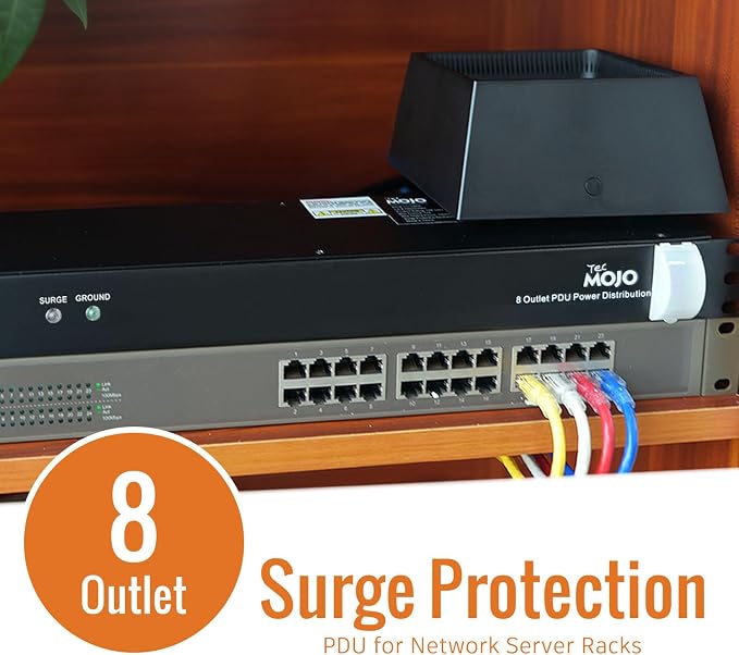 Tecmojo 1U Rack-Mount Horizontal 8-Outlet PDU, UL Listed PDU with Surge Protection 6ft Cord Power Distribution for IT and Network Server Racks