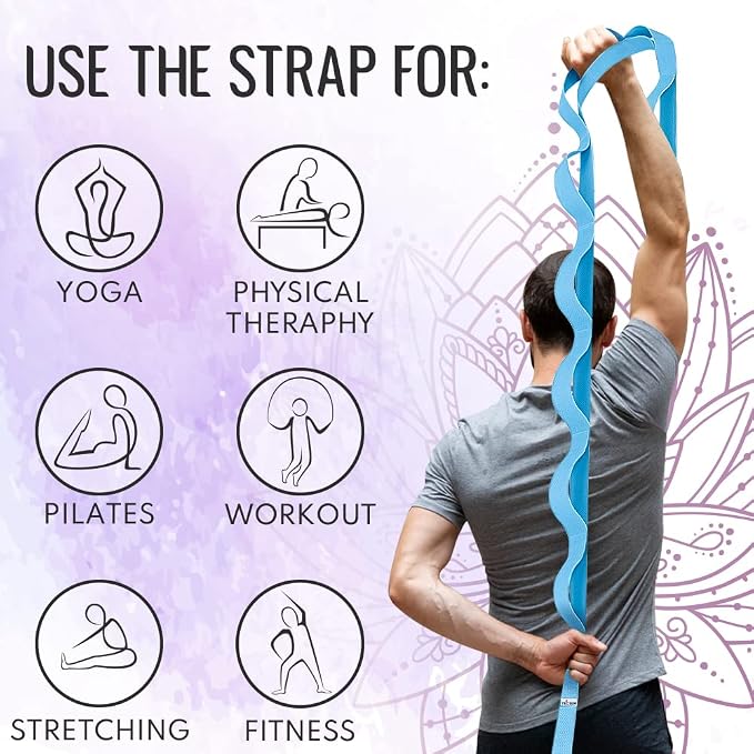 TECEUM Stretching Strap with 10 Loops for Physical Therapy & Rehab | Non-Elastic Yoga Stretch Band for Hamstring, Leg, Hip & Knee Rehab, Pilates, Flexibility & Mobility Exercises for Men & Women