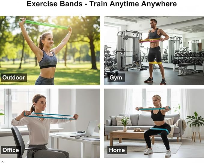 New Horrizon Resistance Bands for Working Out Set of 5 with Carry Bag, Resistance Loop Exercise Bands for Strength Training, Physical Therapy & Pilates, Home Gym Workout Equipment for Men & Women
