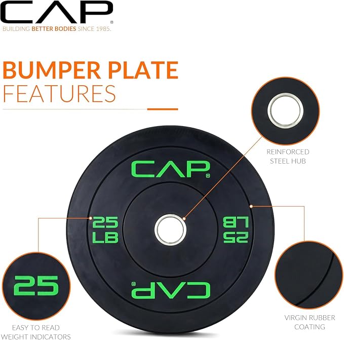 CAP 2-inch Olympic Bumper Plate Weight Set | 100-370 lbs | Multiple Colors | Storage Rack Optional