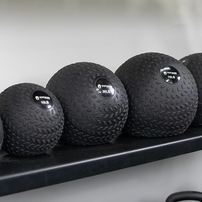 Titan Fitness Rubber Tread Slam Ball, Dead Bounce, Weight Workout - Throw, Catch, Slam, Twist