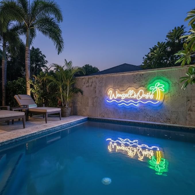 Large Outdoor Waterproof Neon Sign for Patio, Remote Custom Outdoor Led sign Waterproof IP67 for Wall Decor, Personalized Light up Sign for Patio Backyard Pool Business Salon Backdrop Party Restaurant