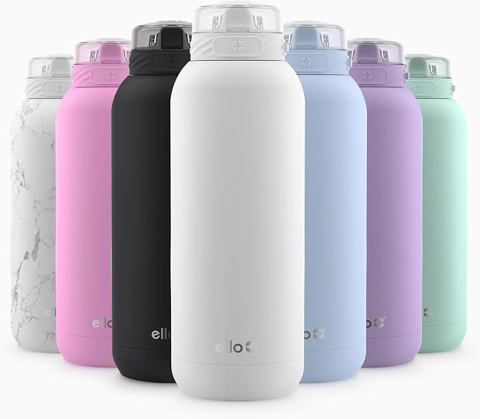 Ello Cooper 18oz Insulated Stainless Kids Water Bottle with Straw, White | Leakproof kids water bottle with straw and carry handle. BPA-free, keeps drinks cold 23 hours, backpack friendly for school.