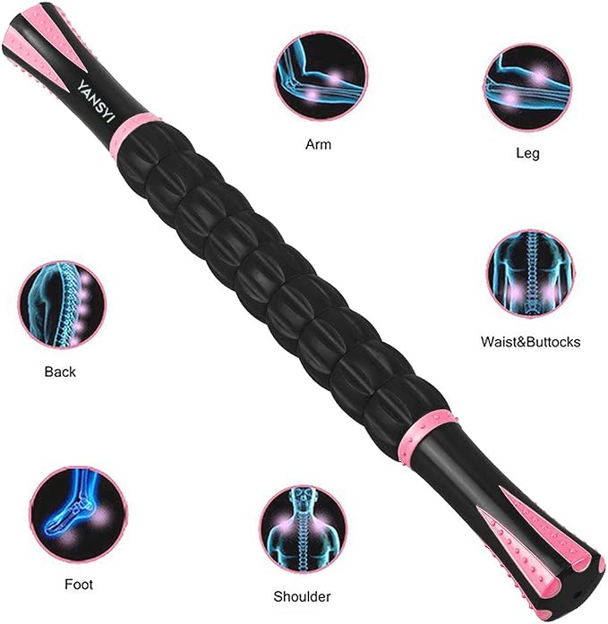 YANSYI Professional 9-Roller Deep Tissue Massage Stick - Portable Muscle Recovery Roller for Athletes, Relieves Post-Workout Soreness & Leg/Back Pain - Portable Physio Tool (Pink)