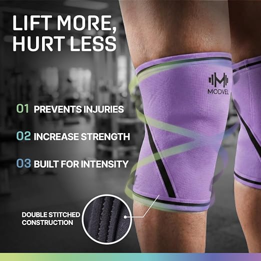 Modvel 7mm Neoprene Knee Sleeves for Men & Women Weightlifting & Powerlifting – Compression Knee Sleeve Support for Squats, Gym, Training – USPA, IPL Approved – XX-Large Purple (Pair)