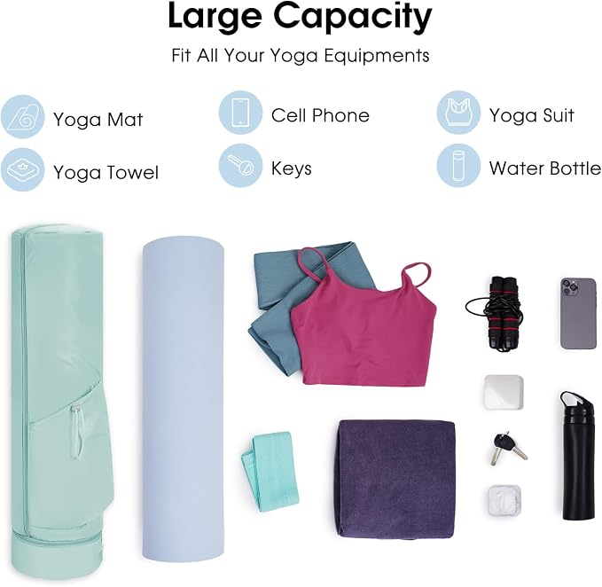 sportsnew Yoga Mat Bag, Full Zip Cargo Yoga Mat Carrier Bag with Drawstring Water Bottle Pocket and Bottom Wet Pocket, Exercise Yoga Mat Carrier Holder Multi-Functional Storage Bag Patent Pending
