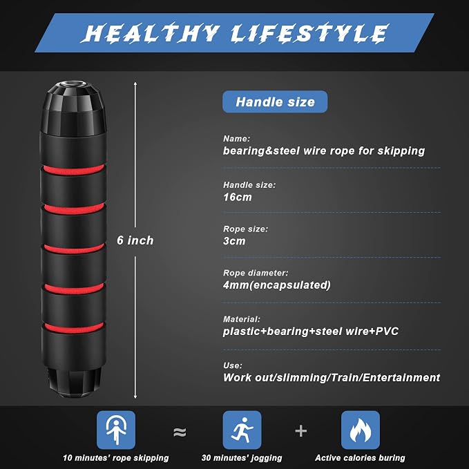 Jump Ropes for Fitness with Ball Bearings Speed Jumping Adjustable Skipping Rope with Foam Handles Exercise Stuffer for Men Women Cardio Training Slim Body