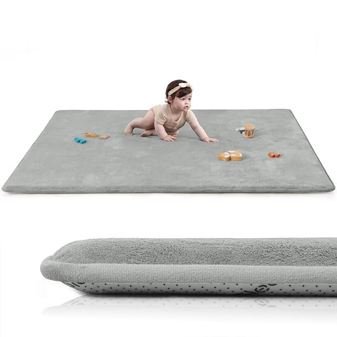 Ultra Soft Baby Play Mat for Floor,1.3" Thick Elasti-Foam 79x158in Mat for Toddlers Infant Kids,Non-Slip Backing Safe for Crawling&Tummy Time,Tatami Style(Light Grey)