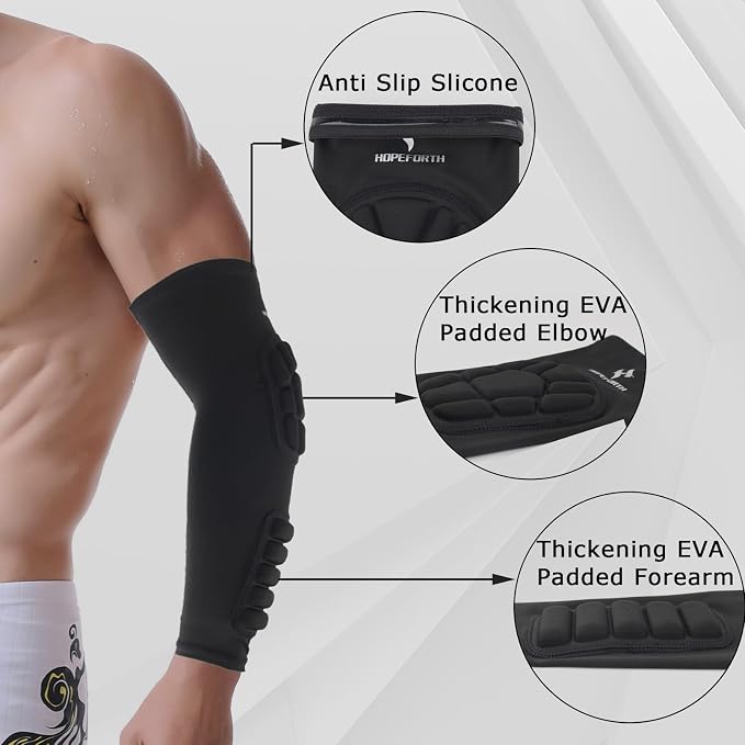 2PCS Padded Elbow Forearm Sleeves Compression Arm Protective Support