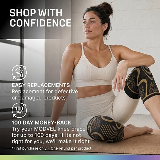 Modvel 2 Pack Knee Brace for Women - Knee Support for Walking, Knee Compression Sleeves for Pain Relief, Knee Sleeves for Women, Knee Brace for Sports, Workouts & Arthritis