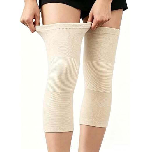 One Compression Knee Sleeves, Knee Brace for Women Men Knee Pain, Elastic Compression Leg Sleeves for Arthritis, Ideal for Running, Hiking, and Daily Wear (Beige, XL)