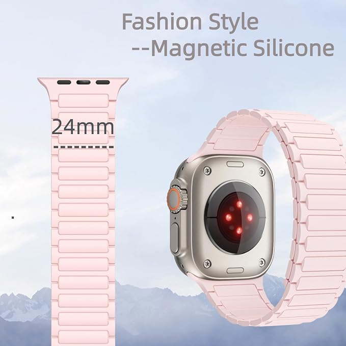 Magnetic Band Compatible with Apple Watch Ultra 3/2/1 Band for Men 49mm 46mm 45mm 44mm 42mm, Silicone Sport Waterproof Loop Strap Magnet Link for iWatch Series SE 11 10 9 8 7 6 5 4 3 2 1