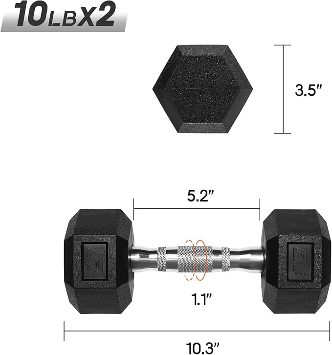 RitFit 5-650 LBS PVC Hex Dumbbell Sets with Optional Rack for Home Gym | PVC Coated Anti-Roll Hex Design, Chrome Handle with Ergonomic Grip, Full Body Strength Training with Optional Rack