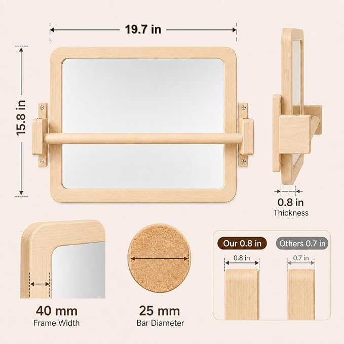 Ogears Montessori Baby Pull Up Bar, Montessori Small Mirror is Suitable for Babies Aged 6 to 18 Months, Infants Registry Item, 19.7 * 15.8 inches