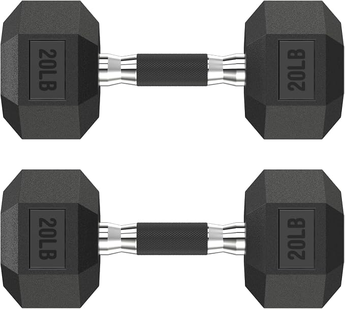HANDBODE Rubber Encased Hex Dumbbell Pair, 2.5-65 lb | Non-Slip Handle Design for Secure & Comfortable Grip, Hand Weights for Strength Training, Fitness & Home Gym