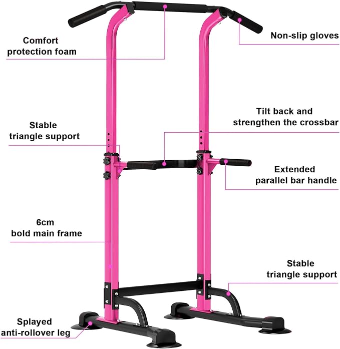 SogesHome Multi-Function Power Tower Pull Up Bar Dip Station for Home Gym | Height Adjustable PullUp Dip Stand, Full Body Strength Training Equipment, Fitness Workout for Push Ups Dips, 330LB Capacity
