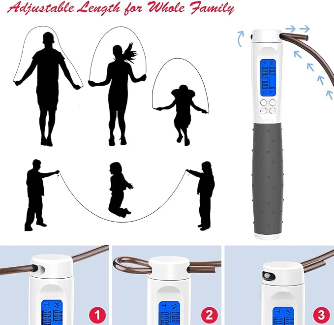 Jump Rope, Weighted Jump Rope for Fitness, Skipping Rope with Counter - Heavy Handles, Adjustable Length - Cordless Jumping Rope for Men Women Kids Fitness Exercise Training