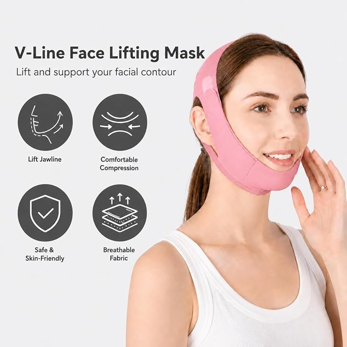Chin Strap for Sleeping,Adjustable Chin Strap,Jaw Strap,Jawline Shaper,Pink
