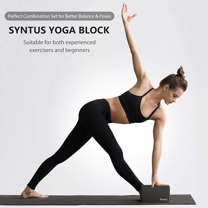 Syntus Yoga Block and Yoga Strap Set, Soft Non-Slip Yoga Blocks 9×6×4 inches, 8FT Metal D-Ring Strap for Yoga, General Fitness, Pilates, Stretching and Toning