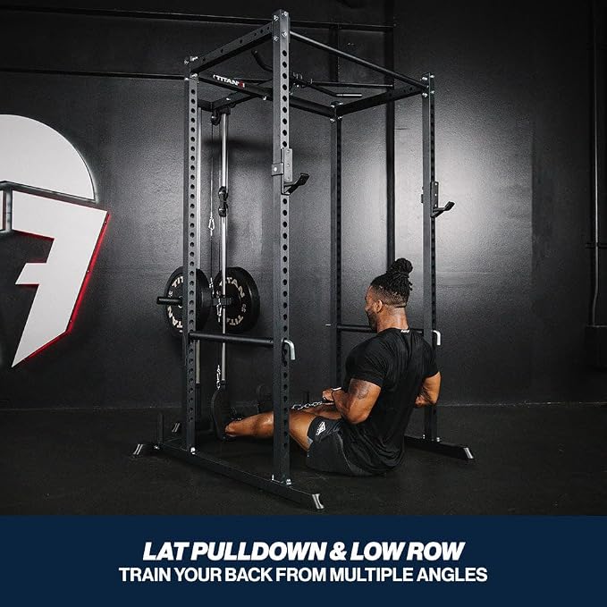 Titan Fitness T-2 Series 71" LAT Pulldown and Low Row Attachment, Plate-Loaded 300 LB Capacity, Space Saving Rack Mounted LAT Pulley Tower, Includes LAT Pulldown and Low-Row Handle