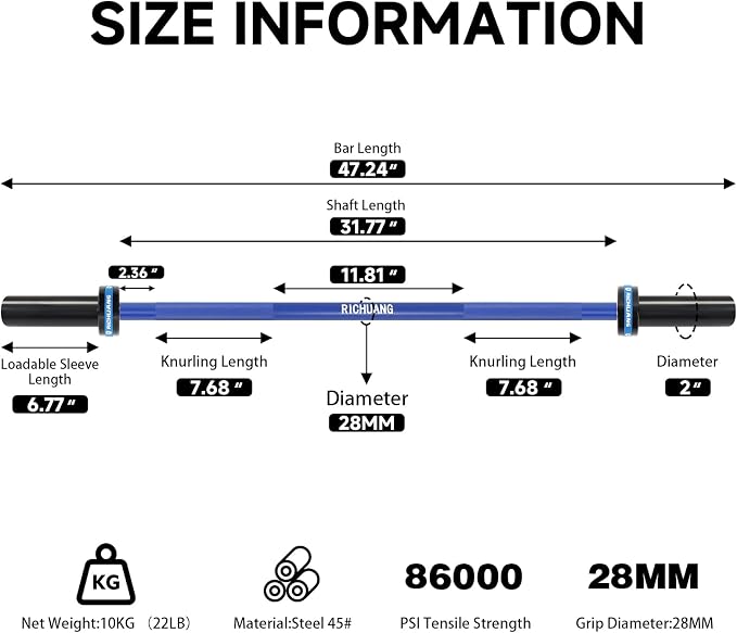 Ceramic Olympic Barbell 4/5/6FT – Short 2" Bar for Home Gym | Alloy/A3/45 steel. 400-500LB. 28mm knurled grip. Brass bushings. Squat, bench, deadlift, hip thrust. Fits standard plates.