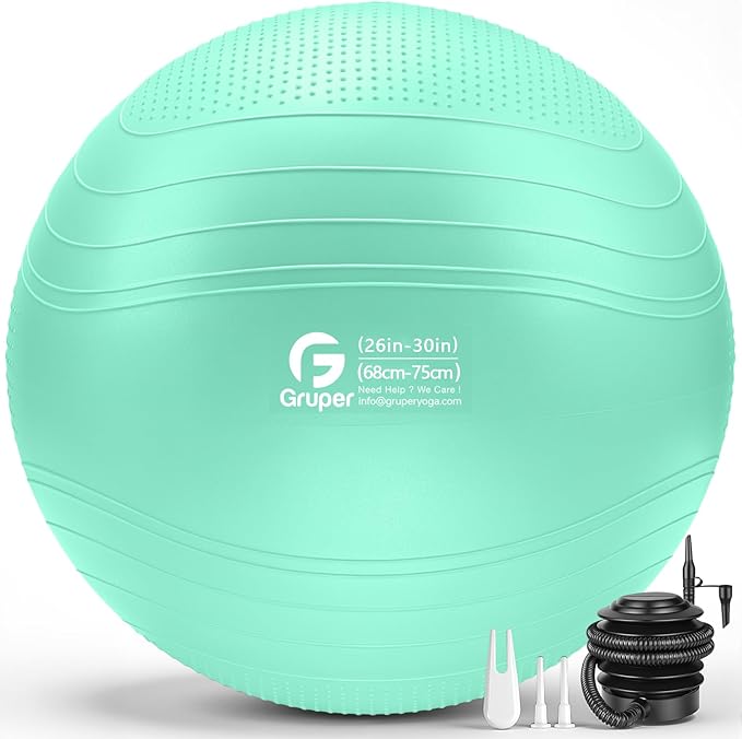 Gruper Yoga Ball, Extra Thick Non Slip Exercise Ball for Workout, Yoga, Pregnancy, 4 Sizes Anti Burst Chair for Home and Office, Includes Foot Pump & Fitness Guide