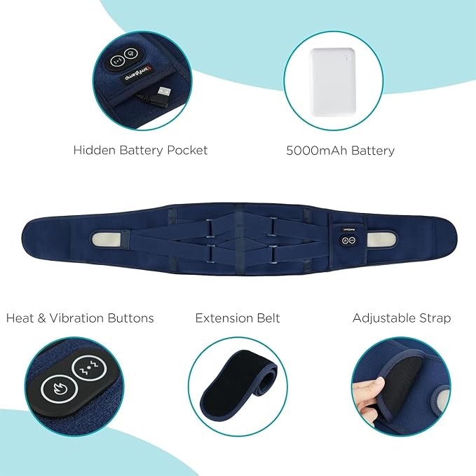 Comfytemp Cordless Heating Pad with Massager for Back, Gifts for Women Men | FSA Eligible HSA, Portable Lower Back Massager, Rechargeable Wireless Electric, Birthday Mom Dad Seniors 3 Heat 30mins, Blue