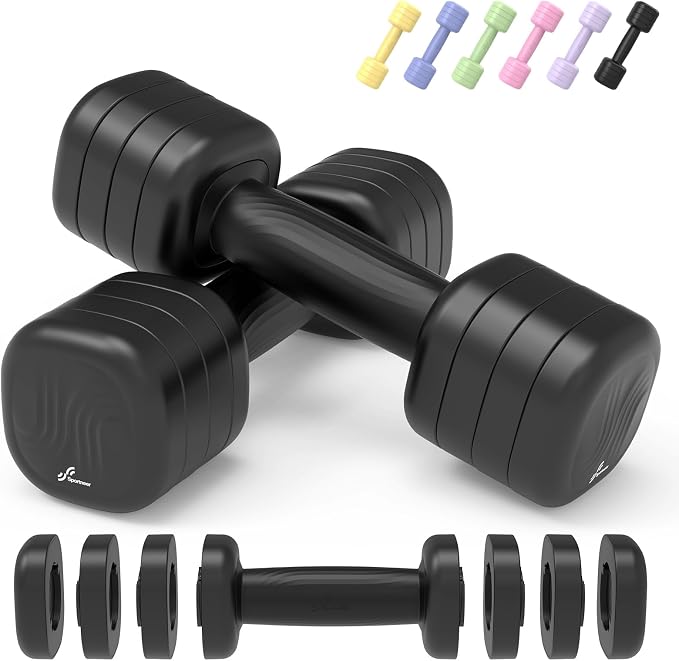 Adjustable Dumbbell Set of 2: Sportneer 4 in 1 Free Weights Dumbbells Set for Women, Hand Weights for Women at Home, Available in 5 lb × 2 and 10 lb × 2 Sets with Soft Rubber Handle for Home Gym Exercise Training