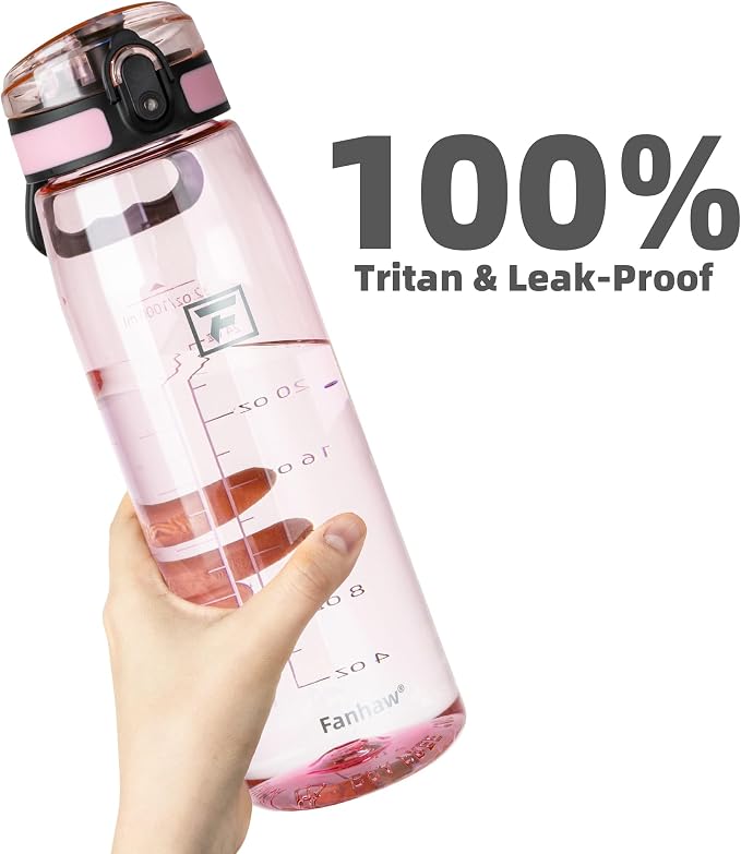 Fanhaw 32 oz Clear Plastic Water Bottle, BPA Free Leakproof Tritan Sports Water Bottle with Chug Lid, Wide Mouth Reusable Bottle for Gym, Travel, School & Office (Cherry Blossom)