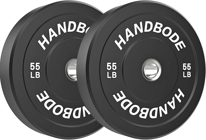 HANDBODE 2-Inch Weight Plates High Bounce, Olympic Bumper Plate Set 45/100/160/190/260/300lb, Colored Weight Plates Set for Home Gym, Barbell Weights Rubber Strength Training Plate for Weight Lifting
