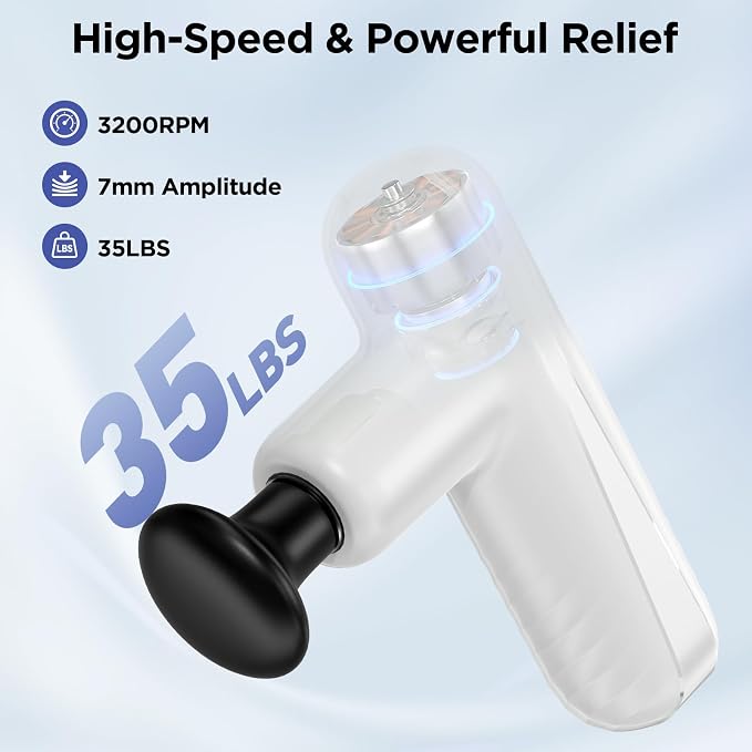 Mini Massage Gun, Powerful Handheld Muscle Massager for Muscle Relaxation, Deep Tissue Percussion Small Massage Gun Travel Massager with 4 Massage Heads Silent Brushless Motor, White