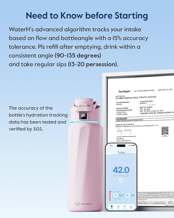 WaterH BOOST Smart Water Bottle Tracker with Reminder to Drink Water, 32oz | Double Wall Vacuum Insulated Stainless Steel, BPA-Free, Leakproof, Smart App Tracking, Travel-Friendly Wide Mouth for Office
