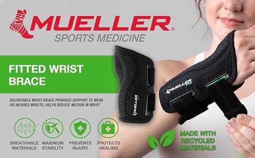 MUELLER Sports Medicine Green Fitted Wrist Brace for Men and Women,Wrist Pain Relief Support,Ideal for Carpal Tunnel,Tendonitis,Arthritis,Right Hand,Black,Large/X-Large,(Pack of 2)