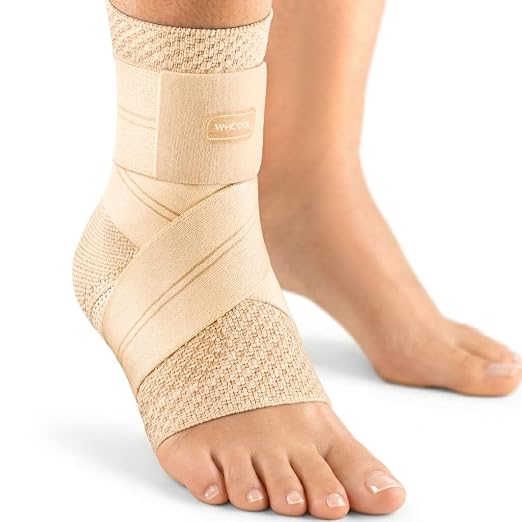 Flat Knitting Ankle Brace for Women&Men, 7-Zone Dynamic Compression Sleeve w/Flex Strap,Foot Support for Sports, Sprained Ankle, Achilles Tendonitis, Plantar Fasciitis Relief(Pack of1) L,Nude