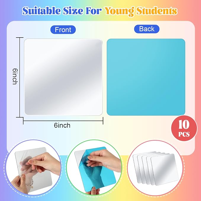 10 Pcs Small Mirrors for Craft 6 x 6 Mirror for Kid,Classic Colors | Shatterproof Mirrors in Bulk for Kids for Baby School Classroom Craft Chick Bird Brooders Grow out Pens