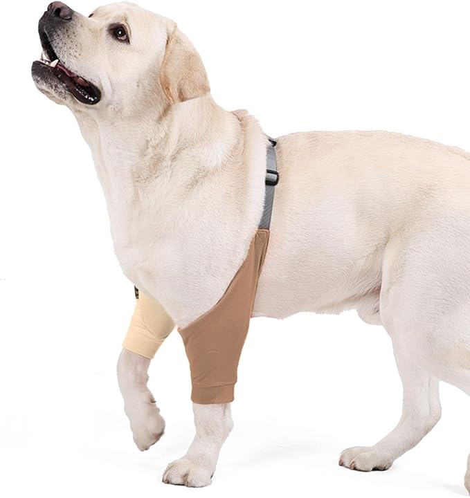 HDKUW Dog Elbow Protector for Calluses, Recovery Suit for Front Legs, Cone Collar Alternative to Stop Licking Wounds, Cover Sleeve for Small Medium Large Dogs - Brown XL