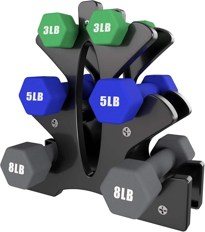 Portzon Dumbbells Neoprene with Non Slip Grip weight for Total Body Workout Compatible with of 2 Set,1-15 LB, Anti-Slip, Anti-roll, Hex Shape