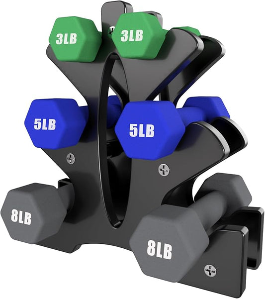 Portzon Dumbbells Neoprene with Non Slip Grip weight for Total Body Workout Compatible with of 2 Set,1-15 LB, Anti-Slip, Anti-roll, Hex Shape